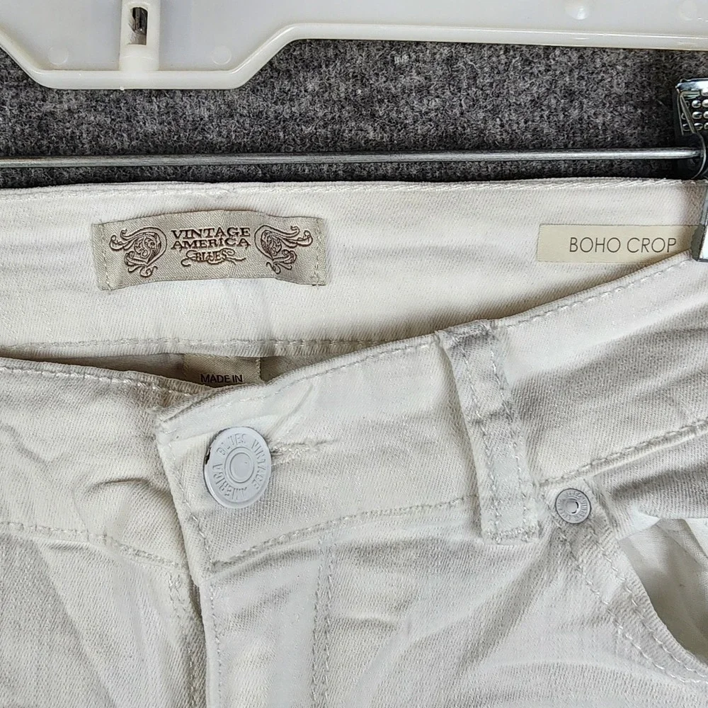 Vintage America Boho Crop Jeans Womens 6 White Mid Rise Stretch Denim Pants